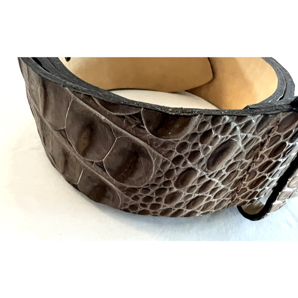 STUNNING! Lenny E CIA Leather Goods M/I Brazil Wide Croc Skin Style Brown Belt main image 6